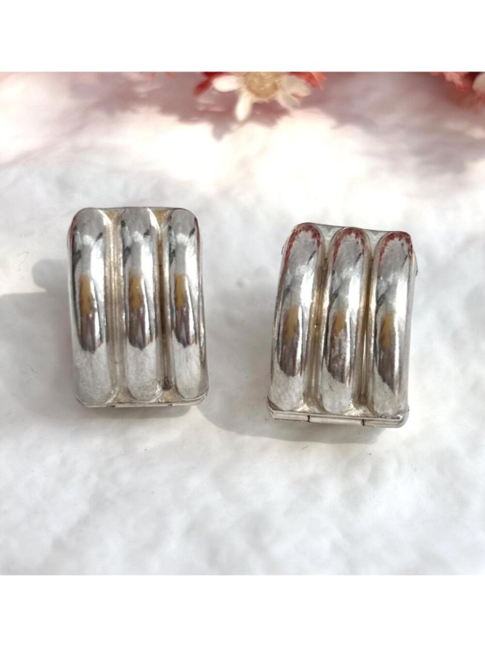Tiny Fluted Chunky Hinged Hoop Vintage Sterling Silver 925 Dangling Earrings